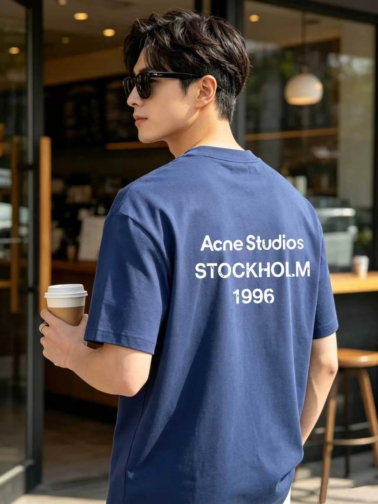 Acne*Studio Chest embroidery + frayed back print Spring and summer New Arrival Double-sanded plain short-sleeved pure cotton fabric, differentiated from ordinary fabrics, tight yarn, long-lasting washing without deformation, micro-wide version of T-shirts for men and women Same style. Color: Black White Blue Gray Size: S (90-130 pounds) M (125-140 pounds) L (135-160 pounds) XL (160-180 pounds) XXL (180 pounds)